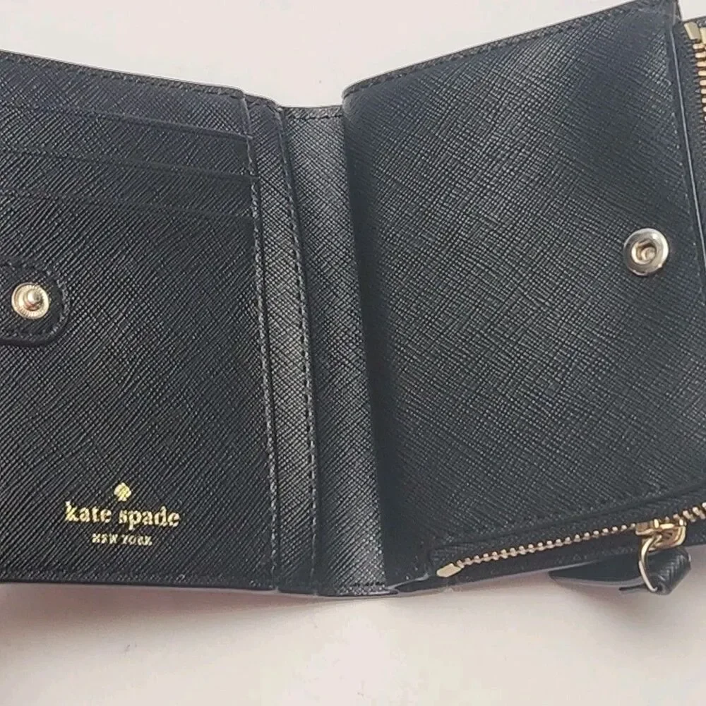 Kate Spade Wallet Black Card Organizer Coin Zip Textured 4.5